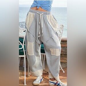 POL Gray and Cream Patchwork Joggers